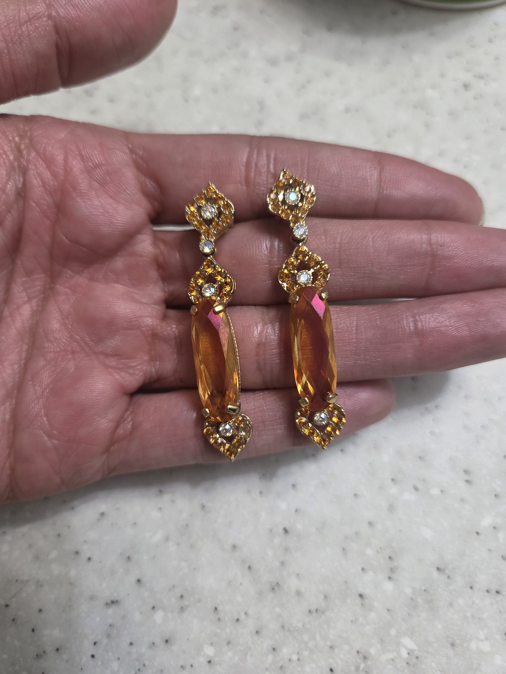 Gold-Tone Amber Crystal Drop Earrings - Women Jewelry